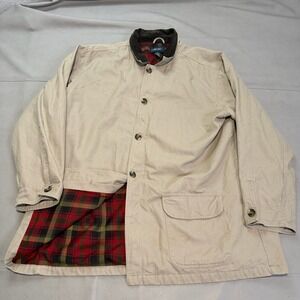 Chorokee Men Barn Chore Military Field S Beige Cotton Plaid Lined Jacket 2XL-